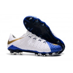 Crampons de Football 2019 Nike Hypervenom Phantom III FG Bleu Blanc Or