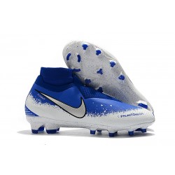 Crampons Nouvelles Nike Phantom Vision Elite DF FG Bleu Blanc Argent