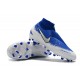 Crampons Nouvelles Nike Phantom Vision Elite DF FG Bleu Blanc Argent