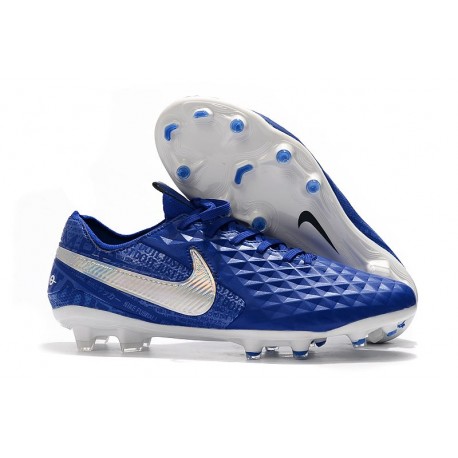 Crampons de Football Nike Tiempo Legend 8 Elite FG Bleu Blanc