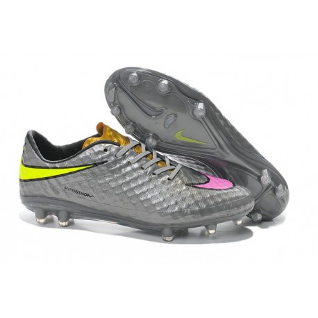 2014 Nike Hypervenom Phantom FG Chaussure de Football Argent Or Slime Rose