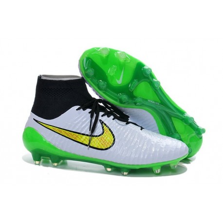 Nouvelle Crampons Nike Magista Obra FG Hommes Blanc Vert Noir Jaune