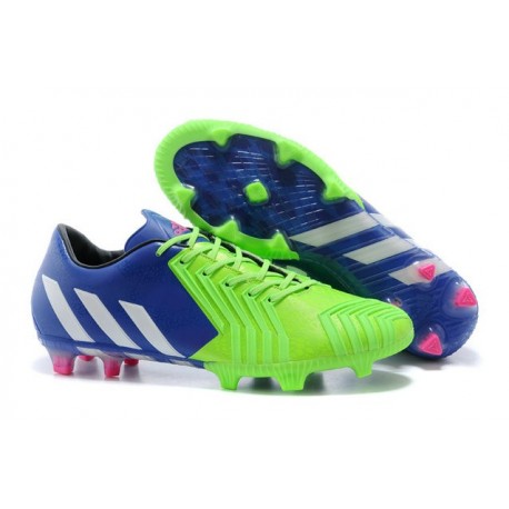 2014/2015 Chaussure de Football Hommes Adidas Predator Instinct FG Bleu Blanc Vert