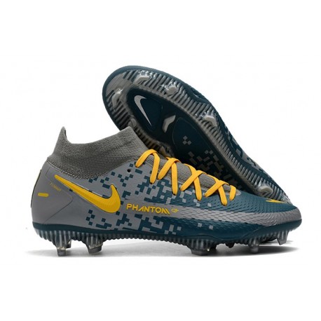 Chaussures Neuf Nike Phantom GT Elite Dynamic Fit FG Gris Bleu Jaune