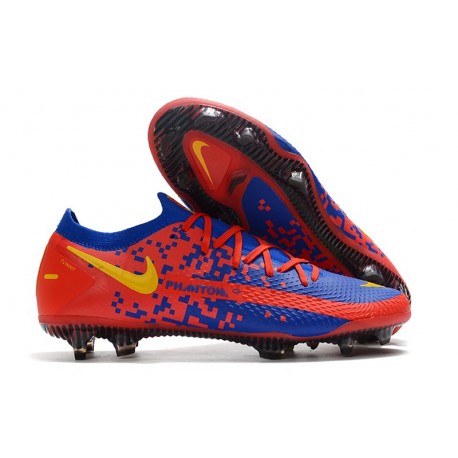 Nike Crampons Nouvelle Phantom GT Elite FG Rouge Bleu Jaune