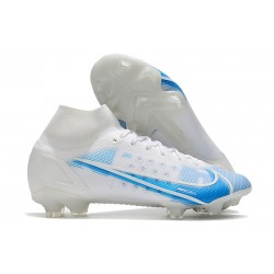 Nike Mercurial Superfly 8 Elite FG Homme Blanc Bleu