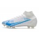 Nike Mercurial Superfly 8 Elite FG Homme Blanc Bleu