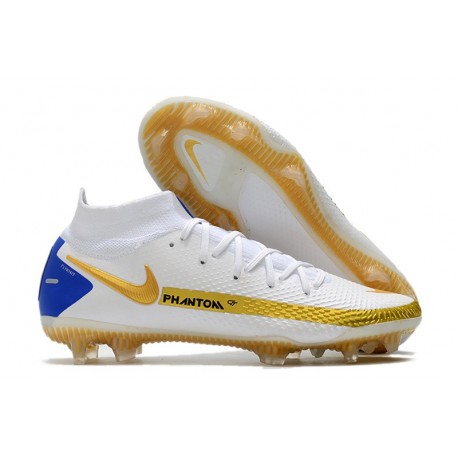 Chaussures Nike Phantom GT Elite DF FG Blanc Or Bleu