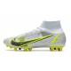 Nike Mercurial Superfly 8 Elite AG Silver Safari - Blanc Noir Argenté Jaune Fluo