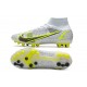 Nike Mercurial Superfly 8 Elite AG Silver Safari - Blanc Noir Argenté Jaune Fluo