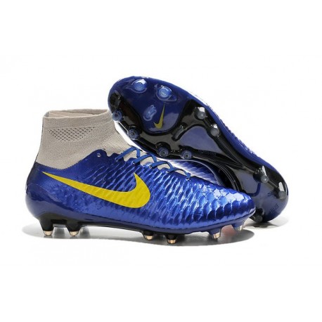 2015 Chaussure de Football Nike Magista Obra FG Marine Bleu Gris Jaune