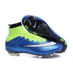 Nouveau Chaussures de Football Nike Mercurial Superfly 4 FG Blue Volt Blanc Noir