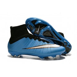 2015 Chaussures Nike Mercurial Superfly FG Blanc Bleu Noir