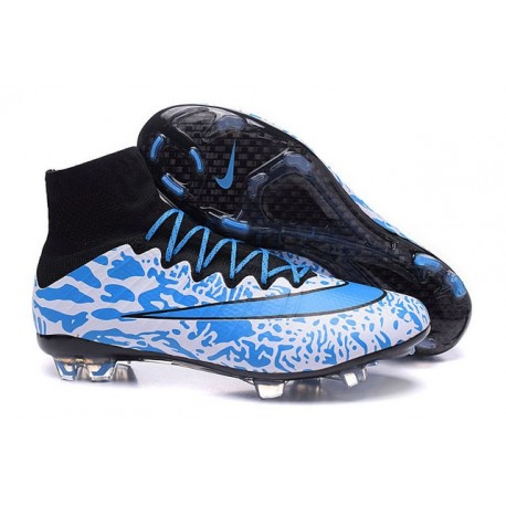 2015 Chaussures Nike Mercurial Superfly FG Léopard Blanc Bleu Noir