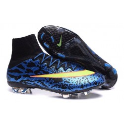 2015 Chaussures Nike Mercurial Superfly FG Léopard Bleu Noir Volt