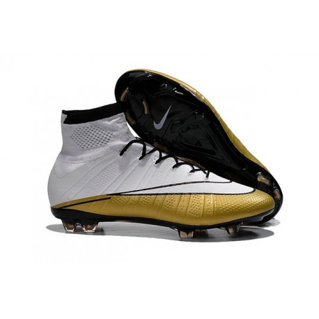 Nouveau Chaussures de Football Nike Mercurial Superfly 4 FG CR501 Blanc Or Noir