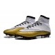 Nouveau Chaussures de Football Nike Mercurial Superfly 4 FG CR501 Blanc Or Noir