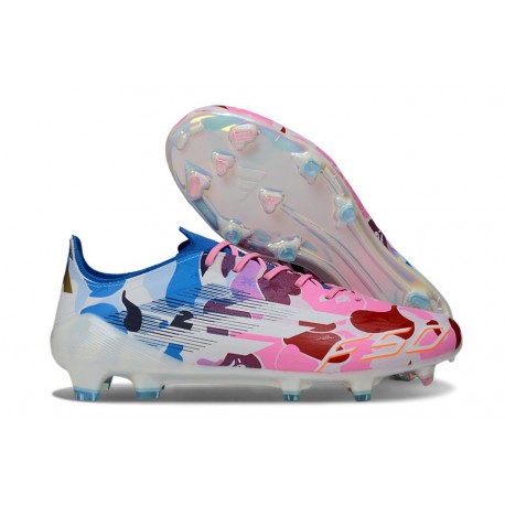 adidas Crampons F50 Elite FG Blanc Rose Bleu