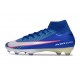 Crampons de Foot Nike Mercurial Superfly X Elite FG Bleu Blanc