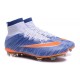 Nouveau Chaussures de Football Nike Mercurial Superfly 4 FG Bleu Orange Blanc