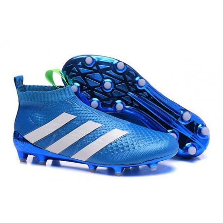 Nouveau Chaussures de Football Adidas Ace16+ Purecontrol FG/AG Bleu Blanc