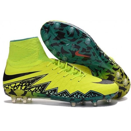 2016 Crampons Nike HyperVenom Phantom II FG Football Volt Bleu Noir