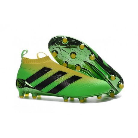 Nouveau Chaussures de Football Adidas Ace16+ Purecontrol FG/AG Solar Vert Jaune Noir - Jeux Olympiques Brésil