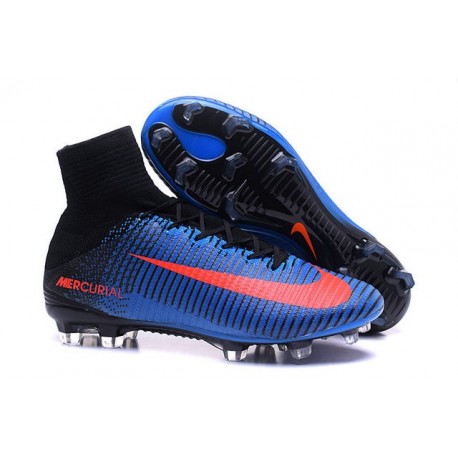 2016 Crampons Foot - Nike Mercurial Superfly 5 FG Bleu Noir Orange