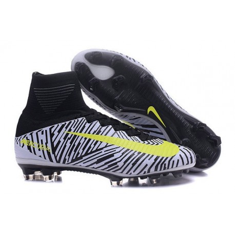 Chaussures de football Nike Mercurial Superfly 5 FG Pas Cher Noir Blanc Jaune