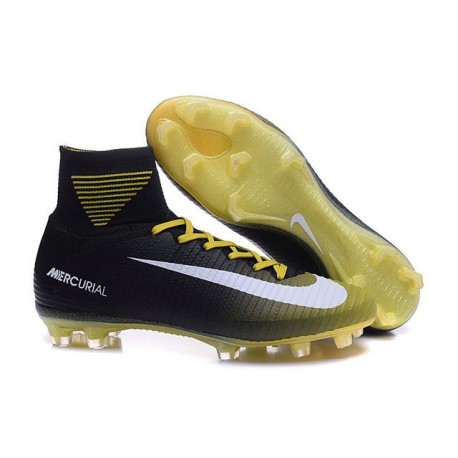 Chaussures de football Nike Mercurial Superfly 5 FG Pas Cher Jaune Blanc Noir