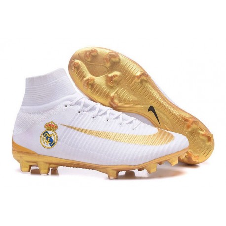 Nouvelles Crampons Nike Mercurial Superfly 5 FG Real Madrid FC Blanc Or