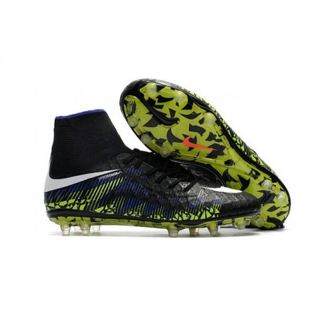 Nike HyperVenom Phantom II FG Football Crampons Noir Blanc Volt Bleu