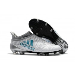 Nouvelle Crampons de Football adidas X 17+ Purespeed FG Blanc Bleu Gris