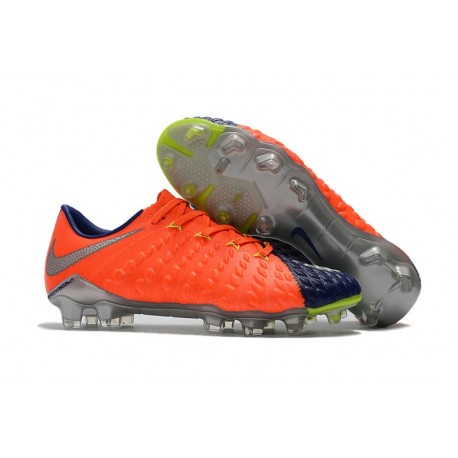Nouvelles Crampons de Football Nike Hypervenom Phantom III FG Orange Bleu Argent