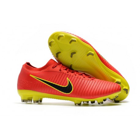 Crampons Pour Hommes - Nike Mercurial Vapor Flyknit Ultra FG Rouge Jaune Noir