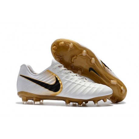 Nouveau Crampons foot Nike Tiempo Legend VII FG Blanc Or Noir