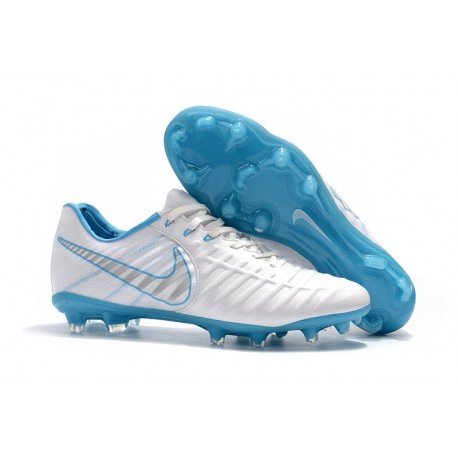 Nouveau Crampons foot Nike Tiempo Legend VII FG Blanc Bleu