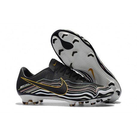 Nike Mercurial Vapor XI FG ACC Crampon Homme Noir Blanc Or