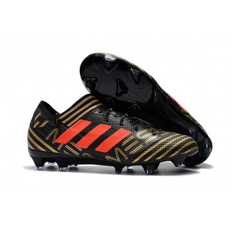 Chaussures Foot adidas - Adidas Nemeziz Messi 17.1 FG Noir Or Orange