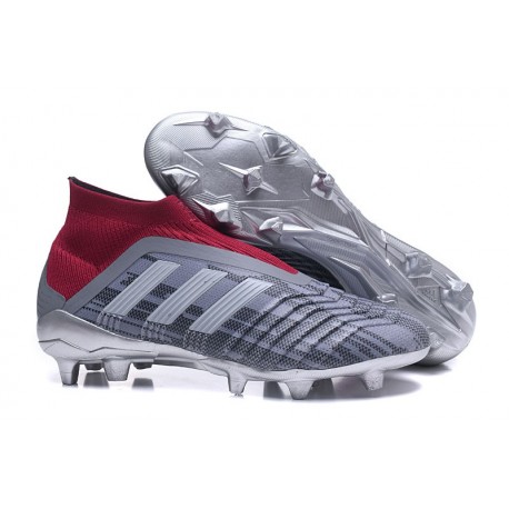 Chaussures adidas - Crampons Foot Adidas Predator 18+ FG Pogba Gris Rouge