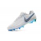 Nouveau Crampons foot Nike Tiempo Legend VII Elite FG Blanc Gris Métallique Bleu Héros