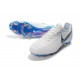 Nouveau Crampons foot Nike Tiempo Legend VII Elite FG Blanc Gris Métallique Bleu Héros