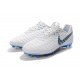 Nouveau Crampons foot Nike Tiempo Legend VII Elite FG Blanc Gris Métallique Bleu Héros