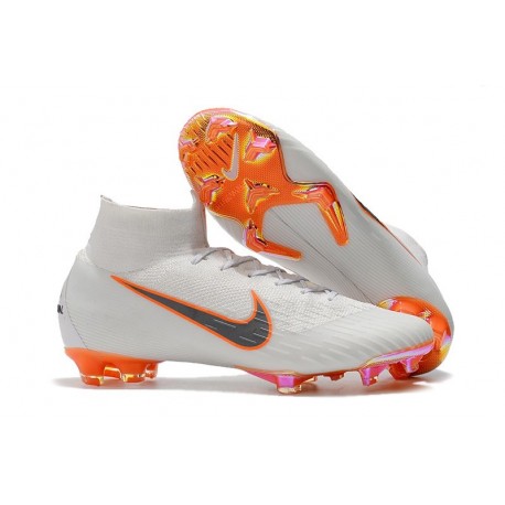 Nouvelles Chaussures de football Nike Mercurial Superfly VI 360 Elite FG Blanc Gris Métallique Orange Total