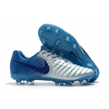 Nouveau Crampons foot Nike Tiempo Legend VII FG Bleu Argent