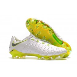 Nouvelles Crampons de Football Nike Hypervenom Phantom III Elite FG Blanc Gris Métallique Volt