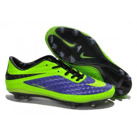 Chaussures de Football Nike Hypervenom Phantom FG Hommes Bleu Vert Noir