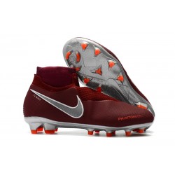 Nike Phantom Vision Elite DF FG - Chaussures de Football Vin Rouge Argent